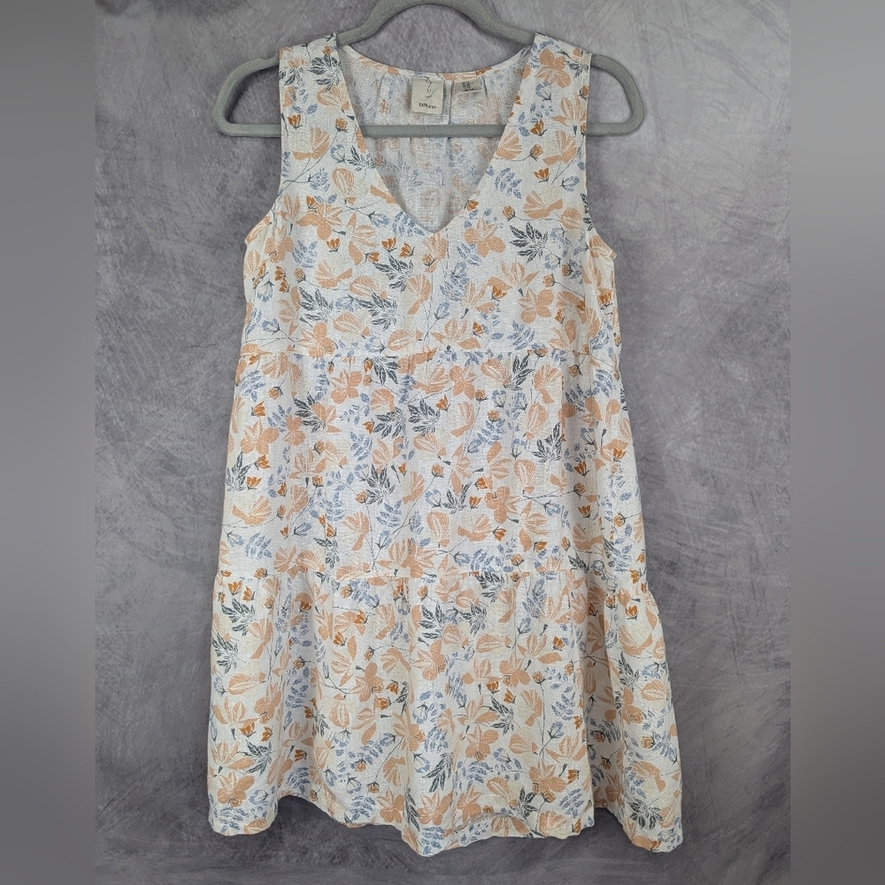 Joie XSmall 100% Linen Dress Delicate Light Peach And Blue Floral Design